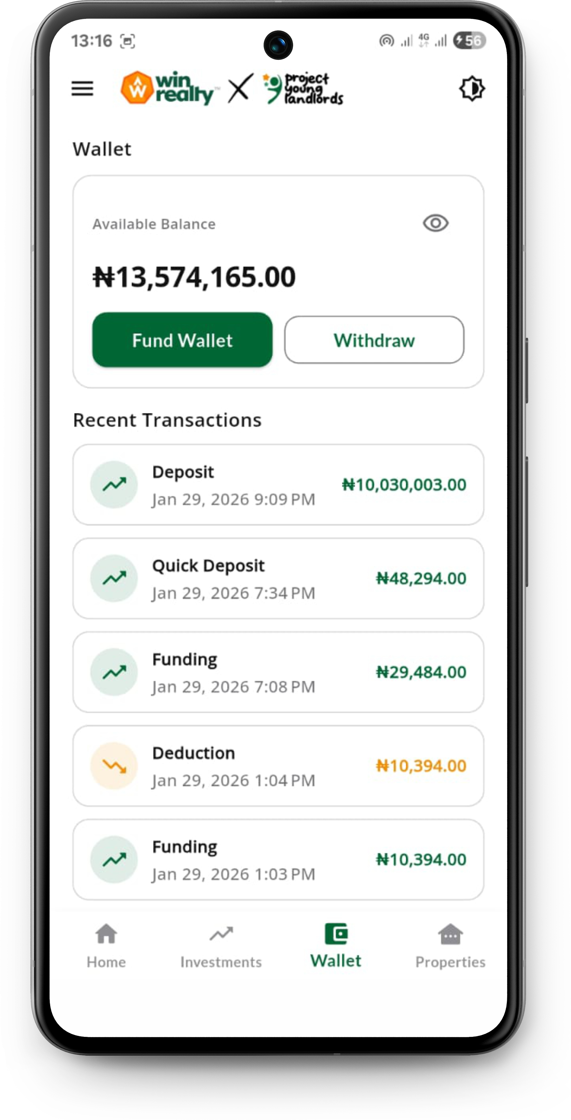 Wallet and payments screen